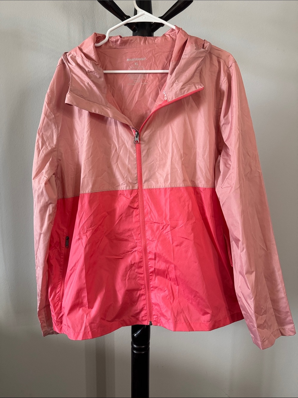 Women's Two-Tone Pink Packable Hooded Rain Jacket